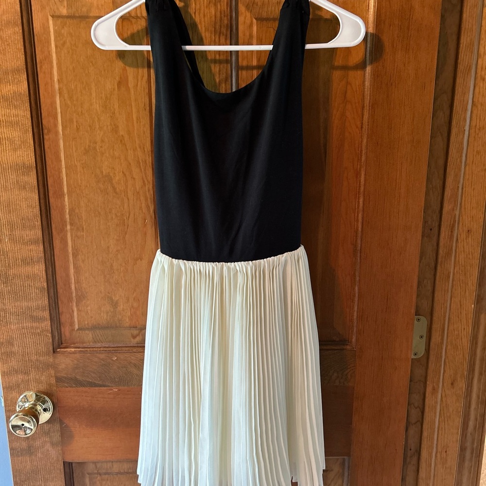Elegant Black and White Pleated Dress